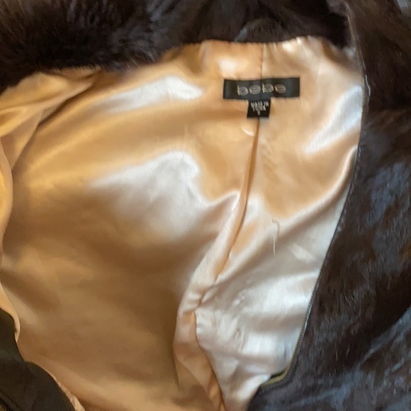 Cropped Brown vintage real rabbit fur jacket with 2-way zipper BEBE brand - Picture 6 of 6